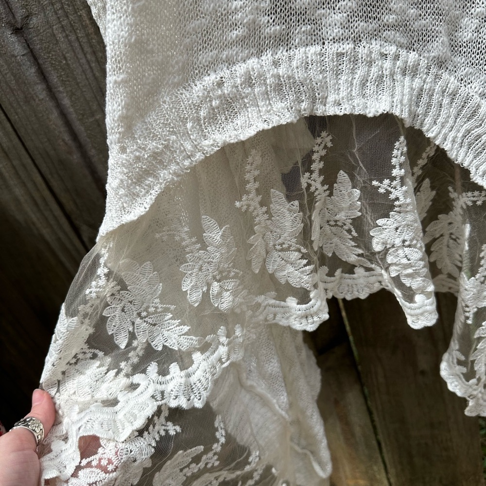 Soft Rue21 Plus Size Cream Lace Trimmed Duster Length Sweater - Picture 8 of 8